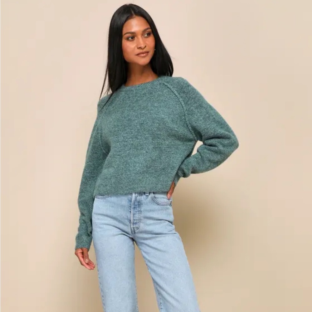 Lulu's Teal Crew Neck Sweater with Long Sleeves